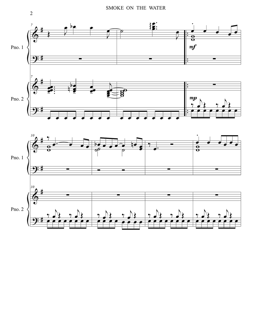 Smoke On The Water Piano Duet scores gallery preview page 4
