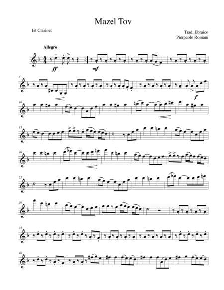 Mazel Tov - For Clarinet Quartet image number null