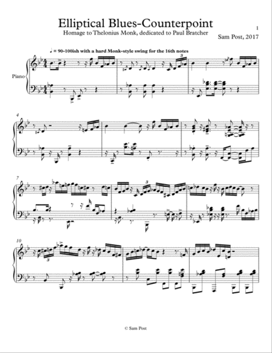 Elliptical Blues Counterpoint, op. 22 Piano Solo scores gallery preview page 1