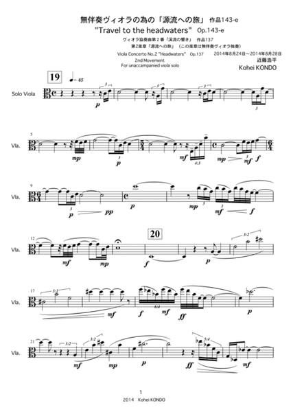 "Travel to the headwaters" for viola solo op.143e