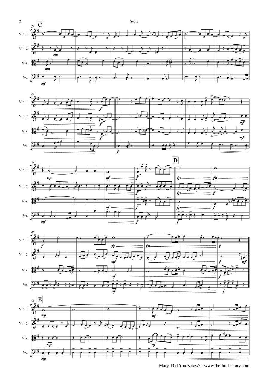 Mary, Did You Know? String Quartet scores gallery preview page 2