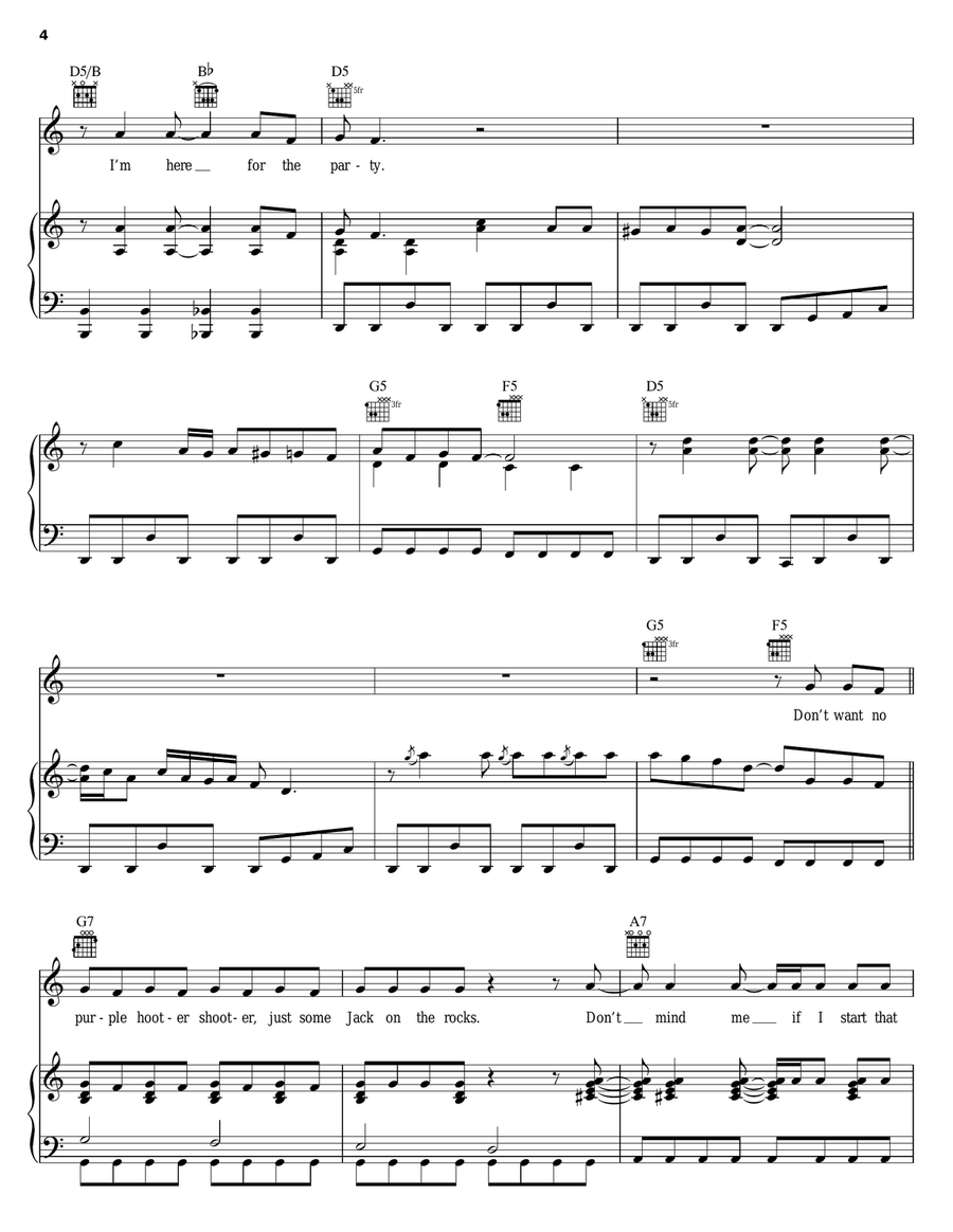 Here For The Party Piano, Vocal, Guitar scores gallery preview page 4