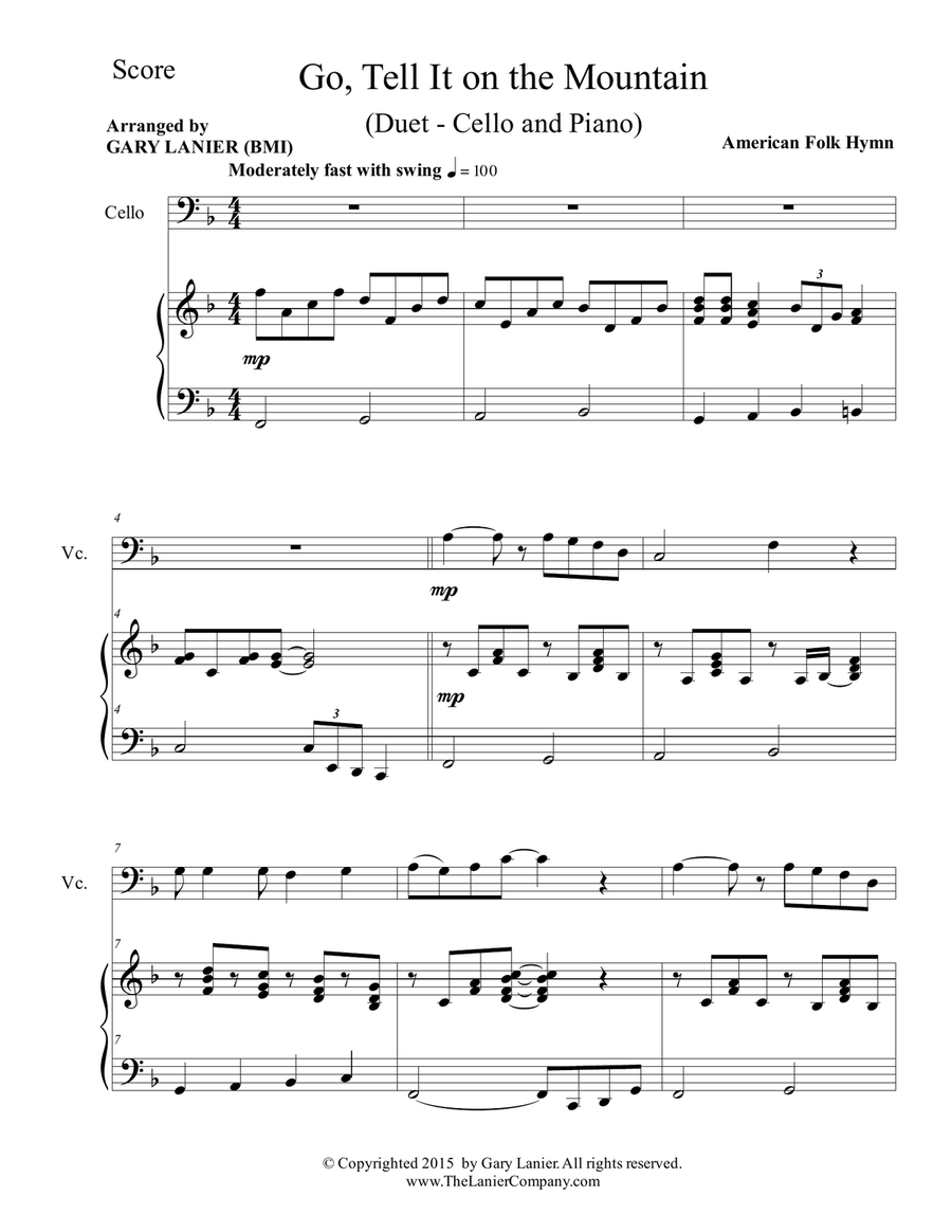 GO, TELL IT ON THE MOUNTAIN (Duet – Cello and Piano/Score and Parts) image number null