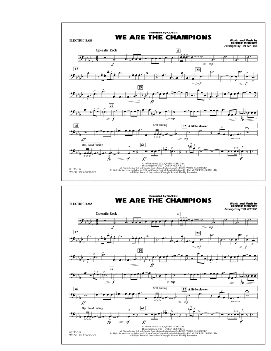 We Are The Champions - Electric Bass Marching Band scores gallery preview page 1