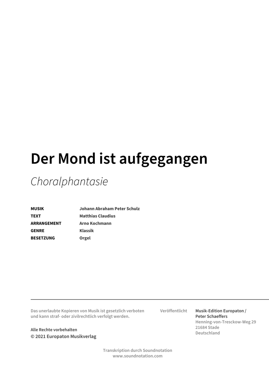 Der Mond ist aufgegangen by Johann Abraham Peter Schulz Organ - Digital Sheet Music page 2