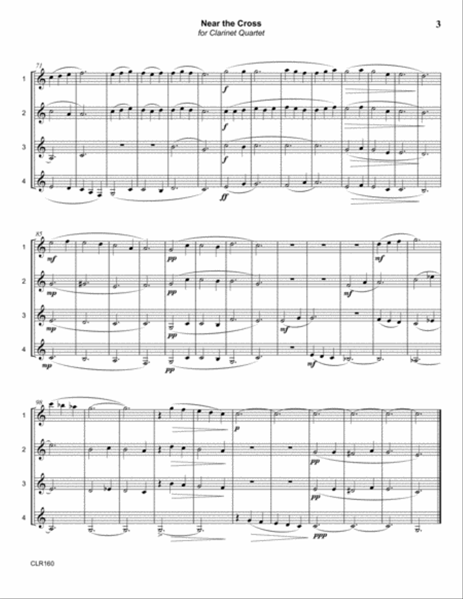 NEAR THE CROSS - CLARINET QUARTET (unaccompanied) Clarinet Quartet scores gallery preview page 3