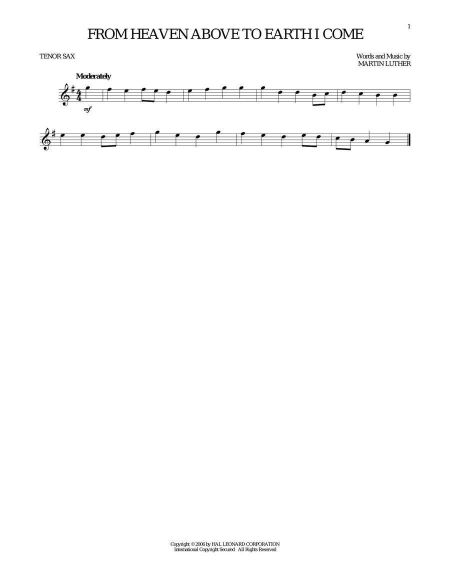 From Heaven Above To Earth I Come Tenor Saxophone scores gallery preview page 1