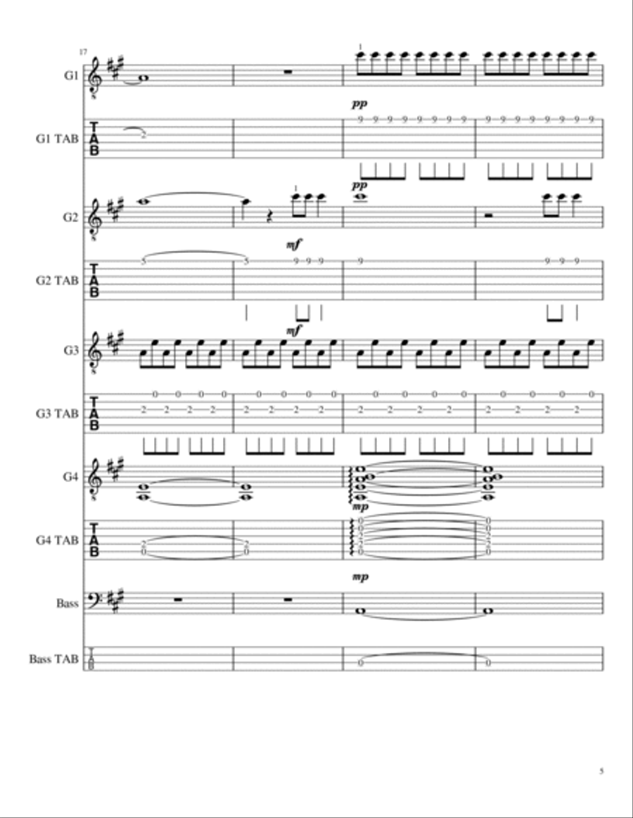 Chasing Cars Guitar Ensemble scores gallery preview page 6