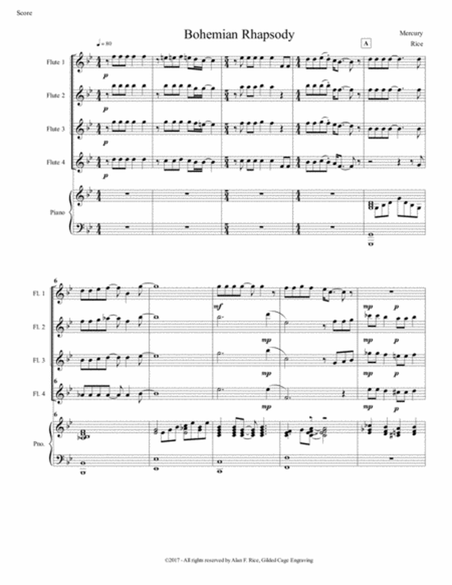 Bohemian Rhapsody for Flute Choir with Piano accompaniment image number null