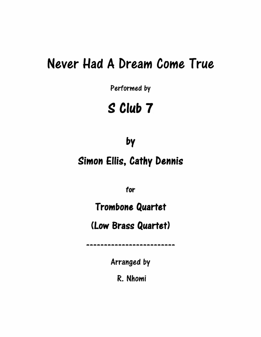 Never Had A Dream Come True Brass Quartet scores gallery preview page 1