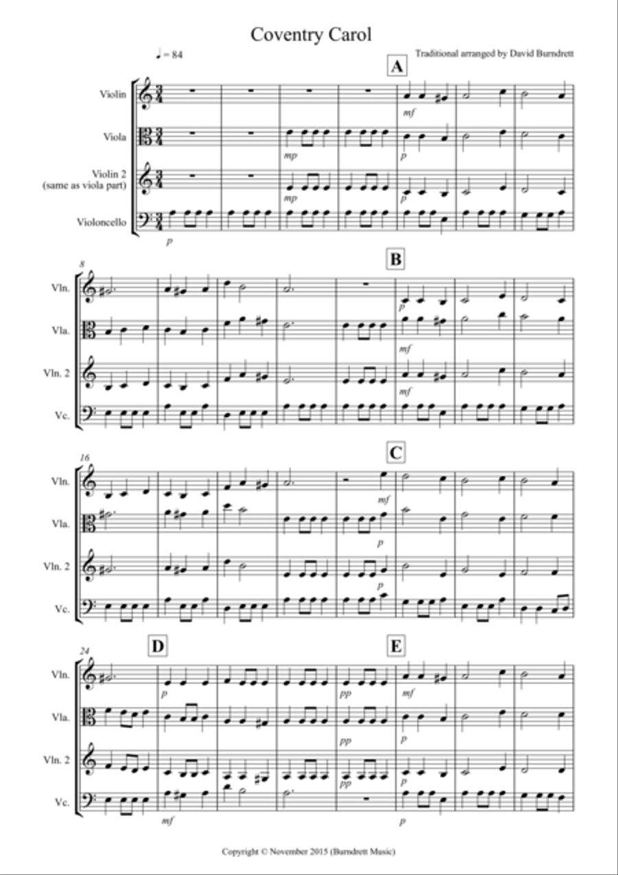 Coventry Carol for String Trio String Trio scores gallery preview page 1