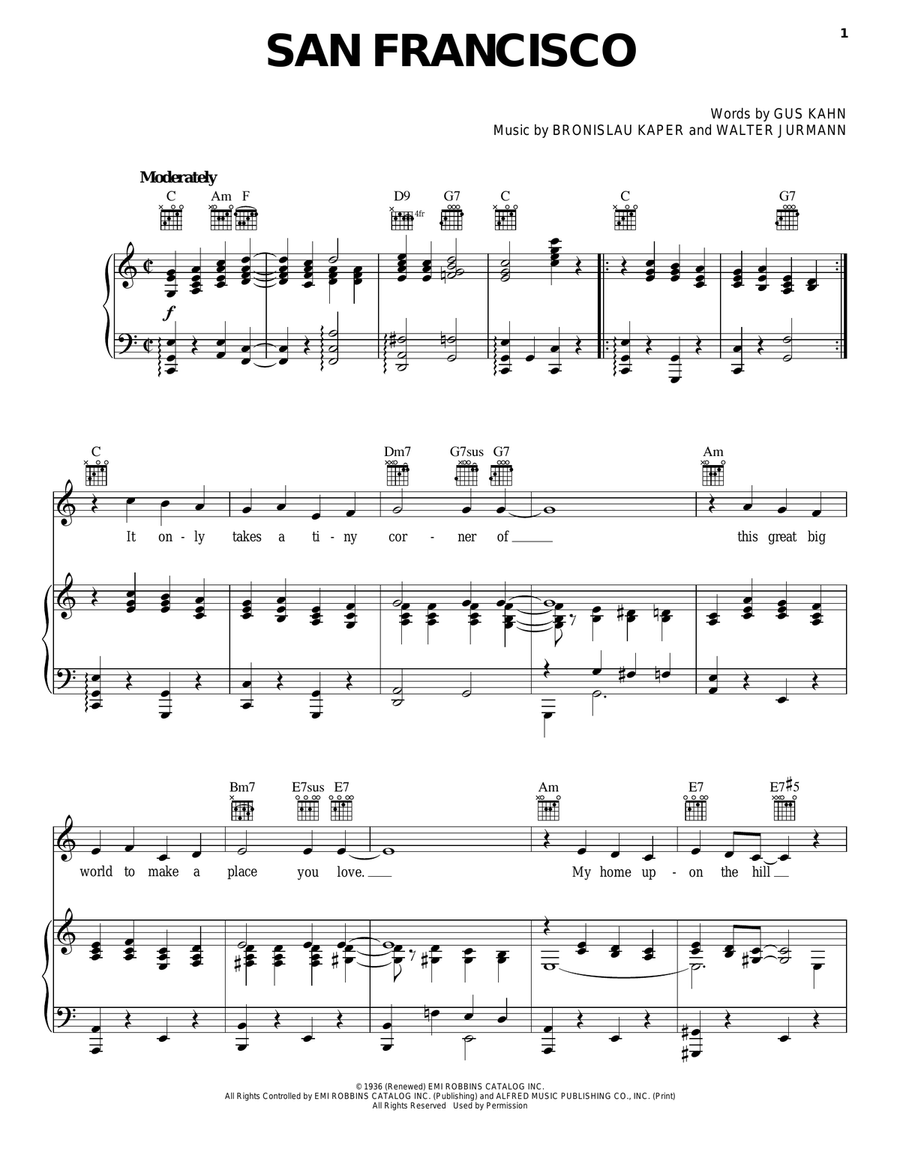 San Francisco San Francisco Piano, Vocal, Guitar scores gallery preview page 1