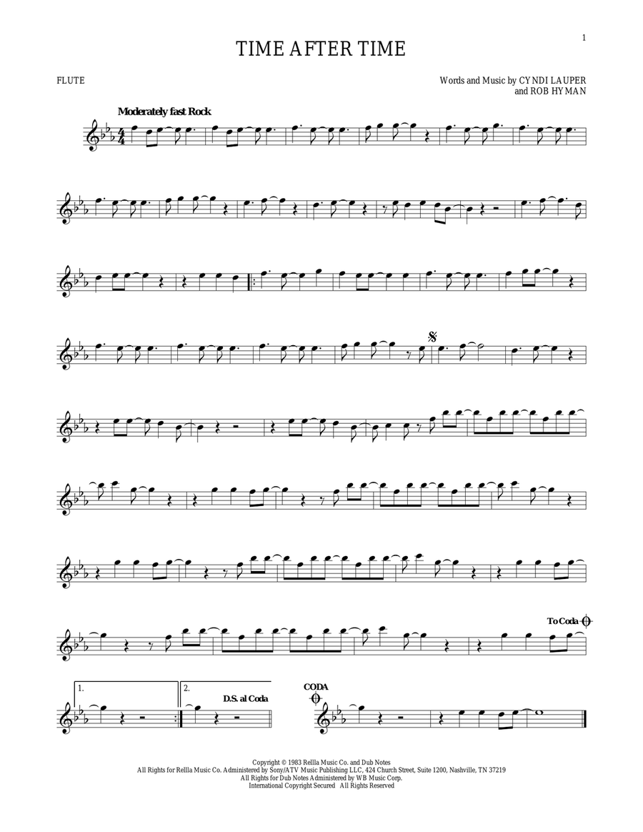 Time After Time Flute Solo scores gallery preview page 1