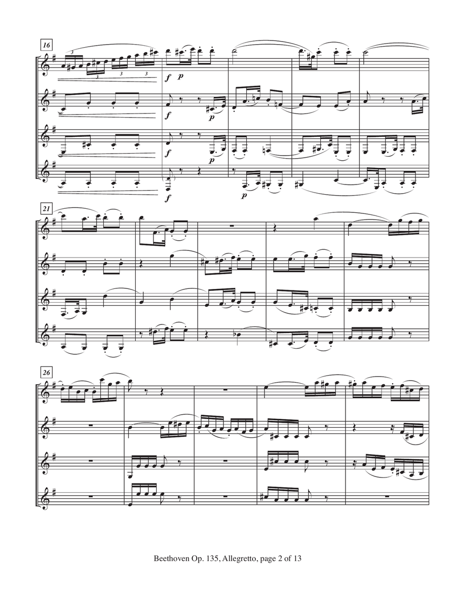 Quartet in F Major, Opus 135, movement 1, Allegretto, for mixed clarinet quartet Clarinet Quartet scores gallery preview page 4