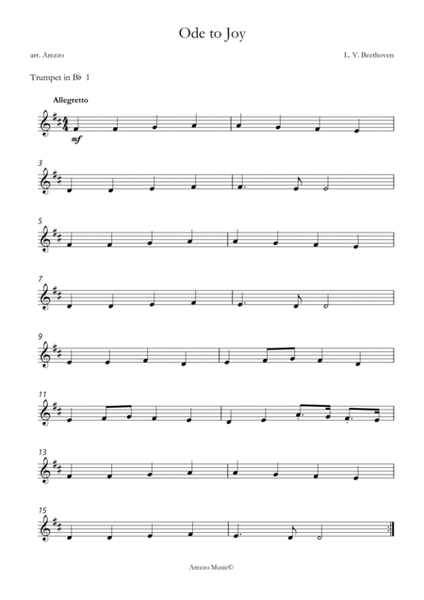ode to joy easy trumpet duo sheet music in c - for beginners image number null