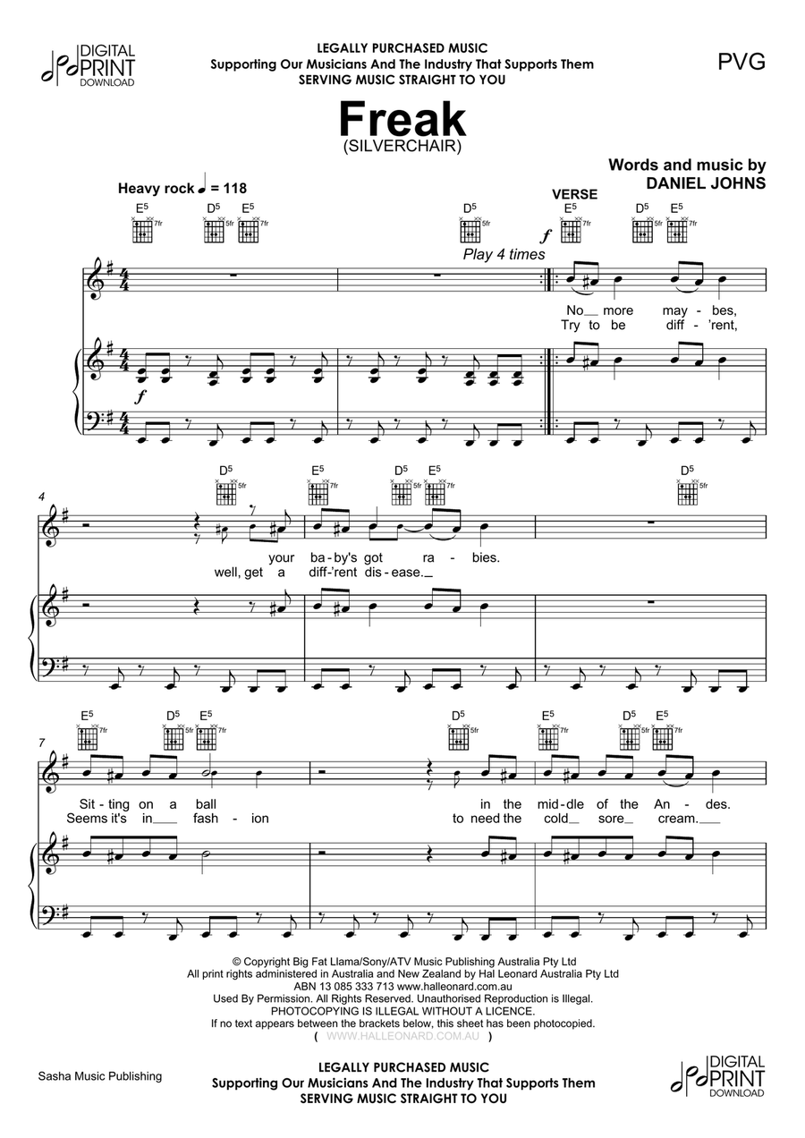 Freak Freak Piano, Vocal, Guitar scores gallery preview page 1