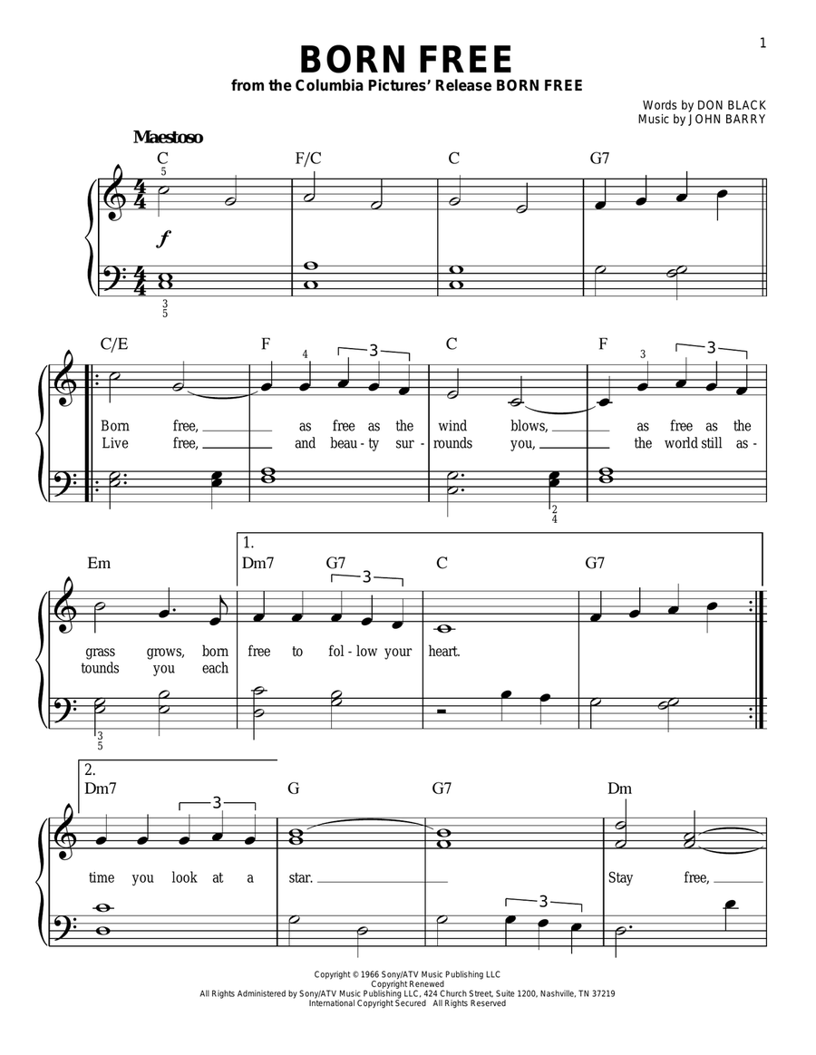 Born Free Easy Piano scores gallery preview page 1