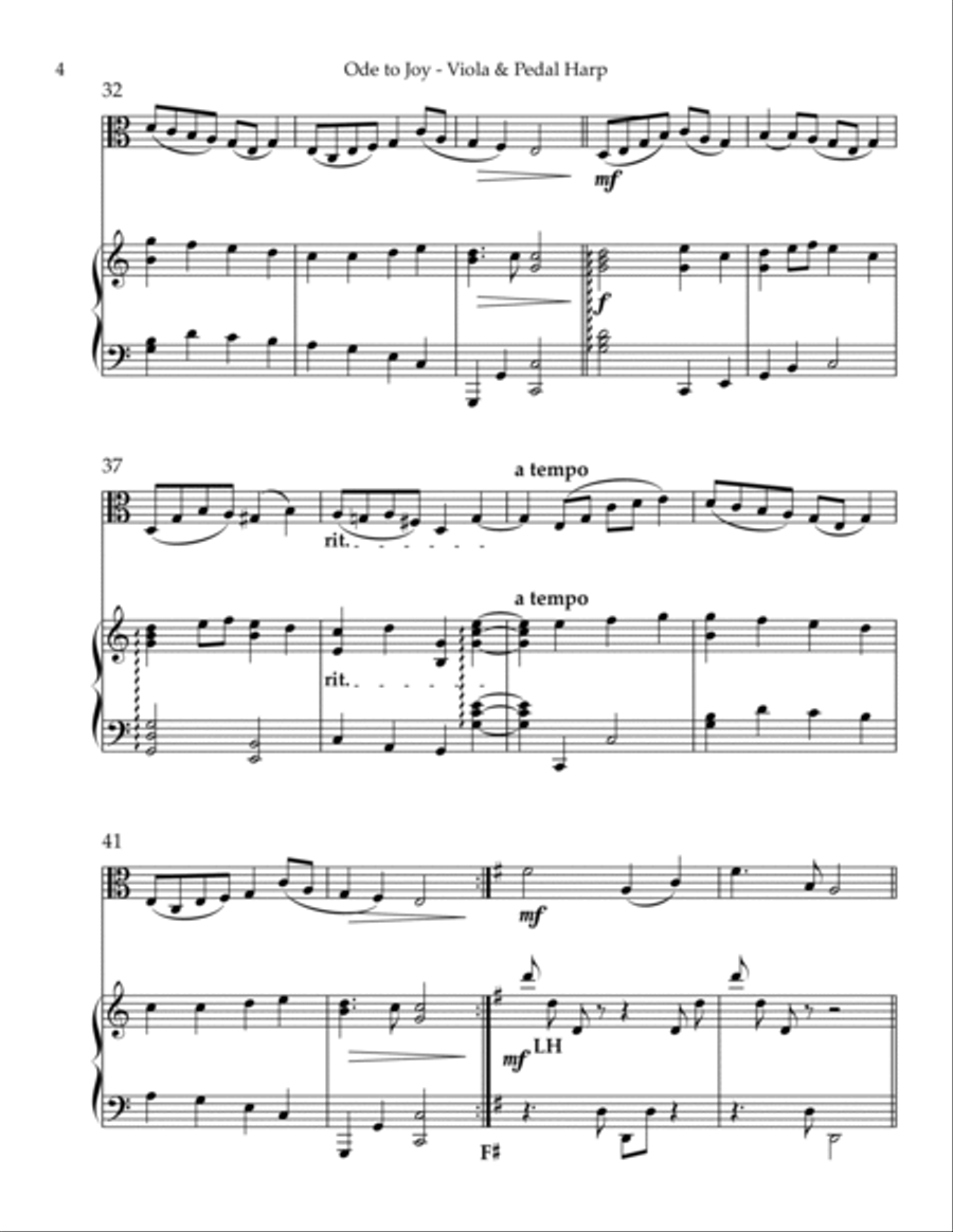 Ode to Joy, Duet for Viola & Pedal Harp String Duet scores gallery preview page 4