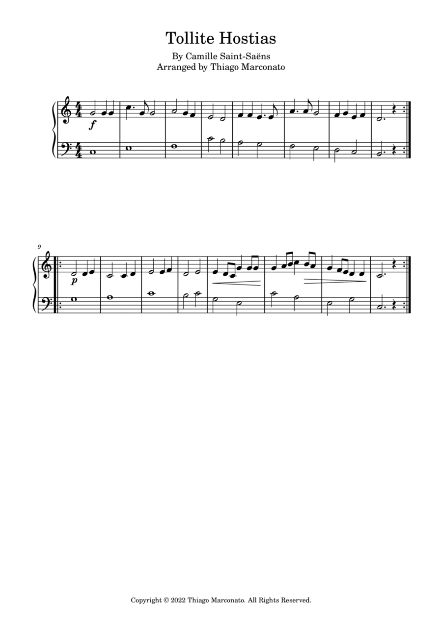 Tollite Hostias Easy Piano scores gallery preview page 1