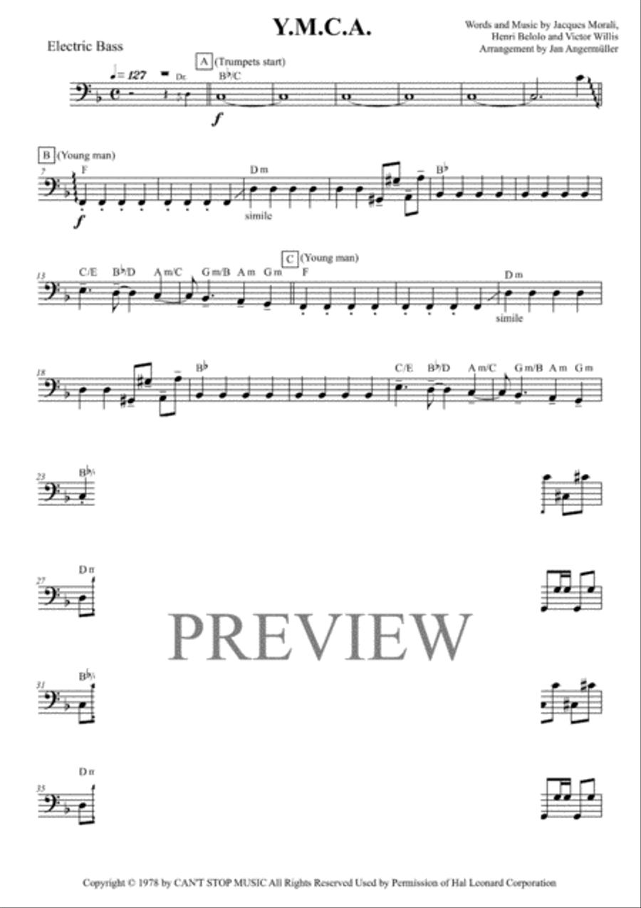 Y.M.C.A. Bass Guitar scores gallery preview page 1