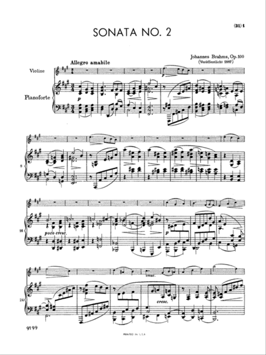 Brahms: Sonata in A Major, Op. 100 Piano scores gallery preview page 3
