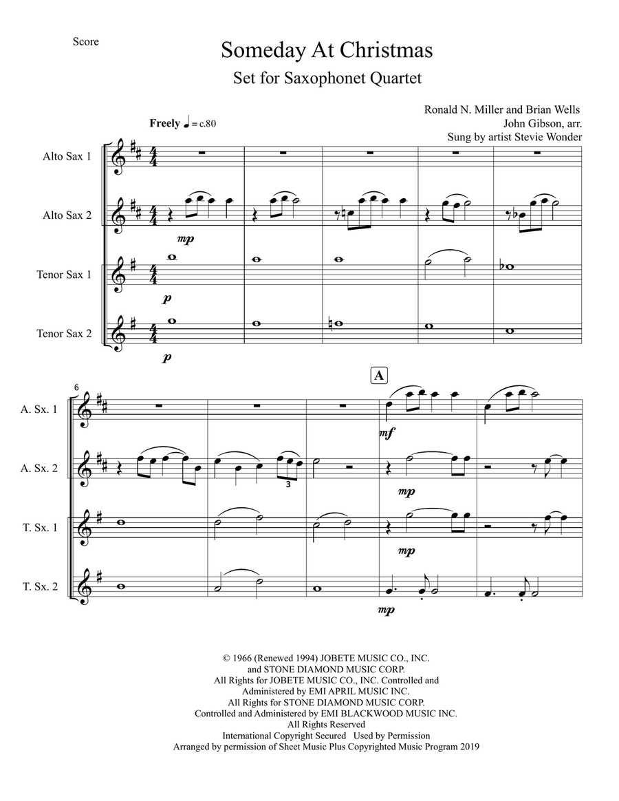 Someday At Christmas Saxophone Quartet scores gallery preview page 2
