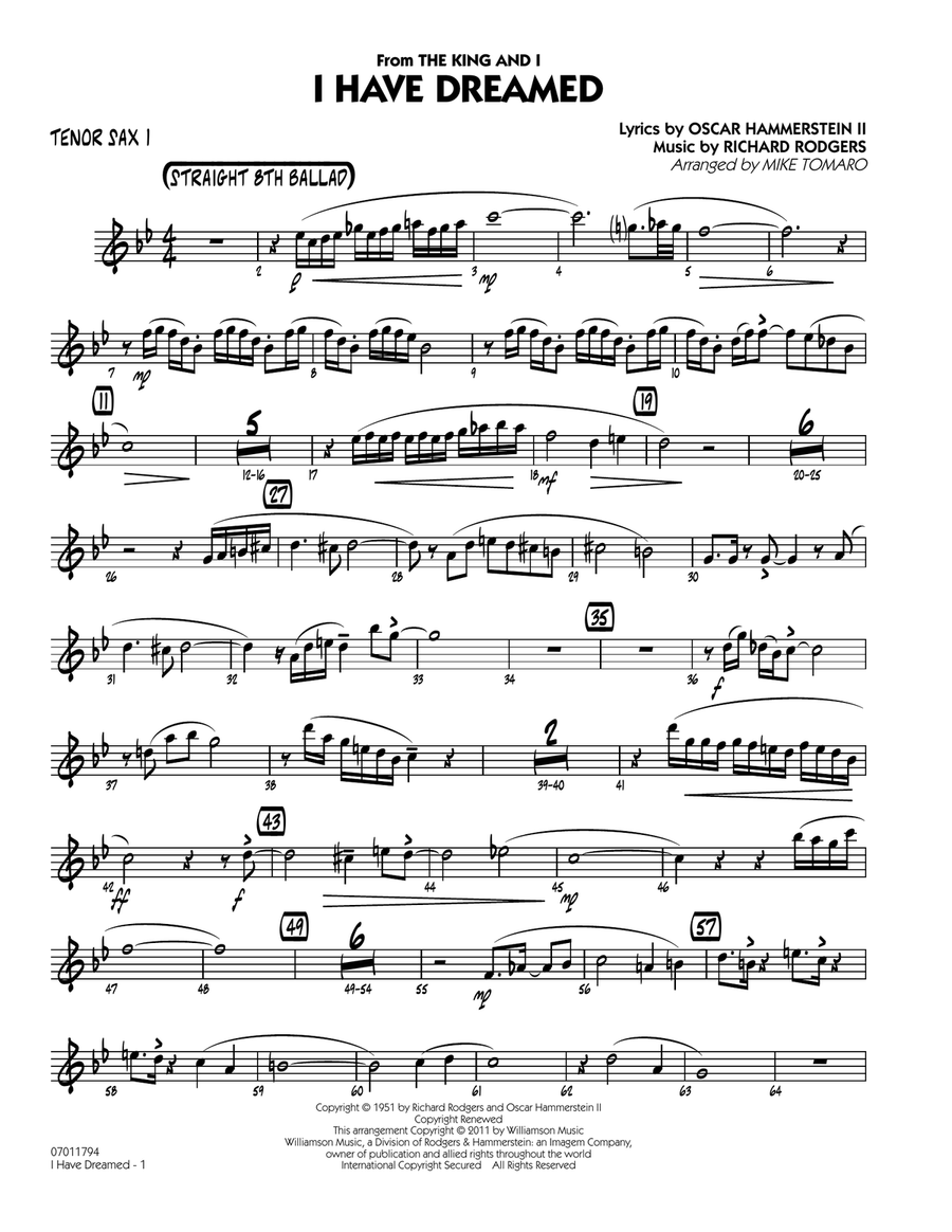 I Have Dreamed - Tenor Sax 1 Jazz Ensemble scores gallery preview page 1