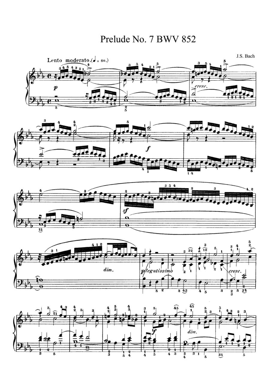 Book cover for Bach Prelude and Fugue No. 7 BWV 852 in E-flat Major. The Well-Tempered Clavier Book I