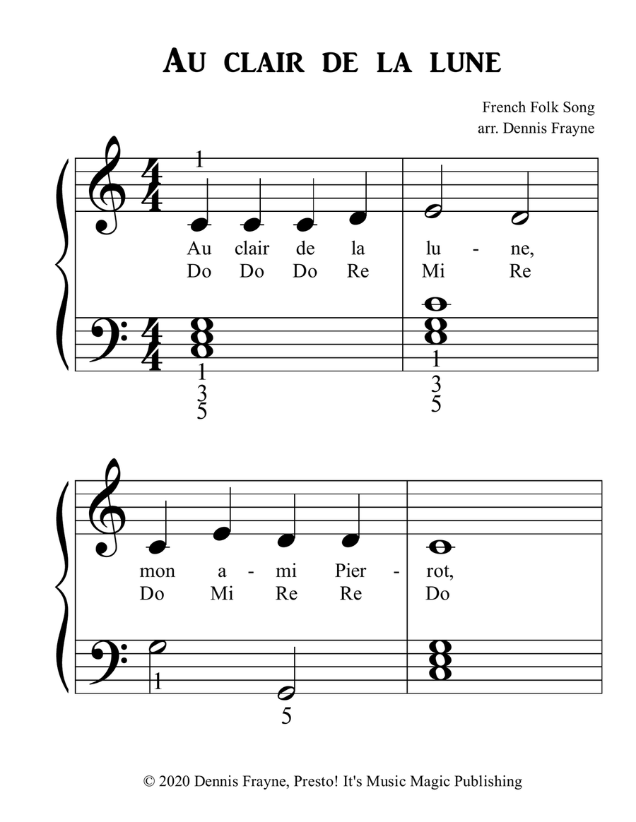 Au clair de la lune (standard notation) Piano, Vocal scores gallery preview page 1