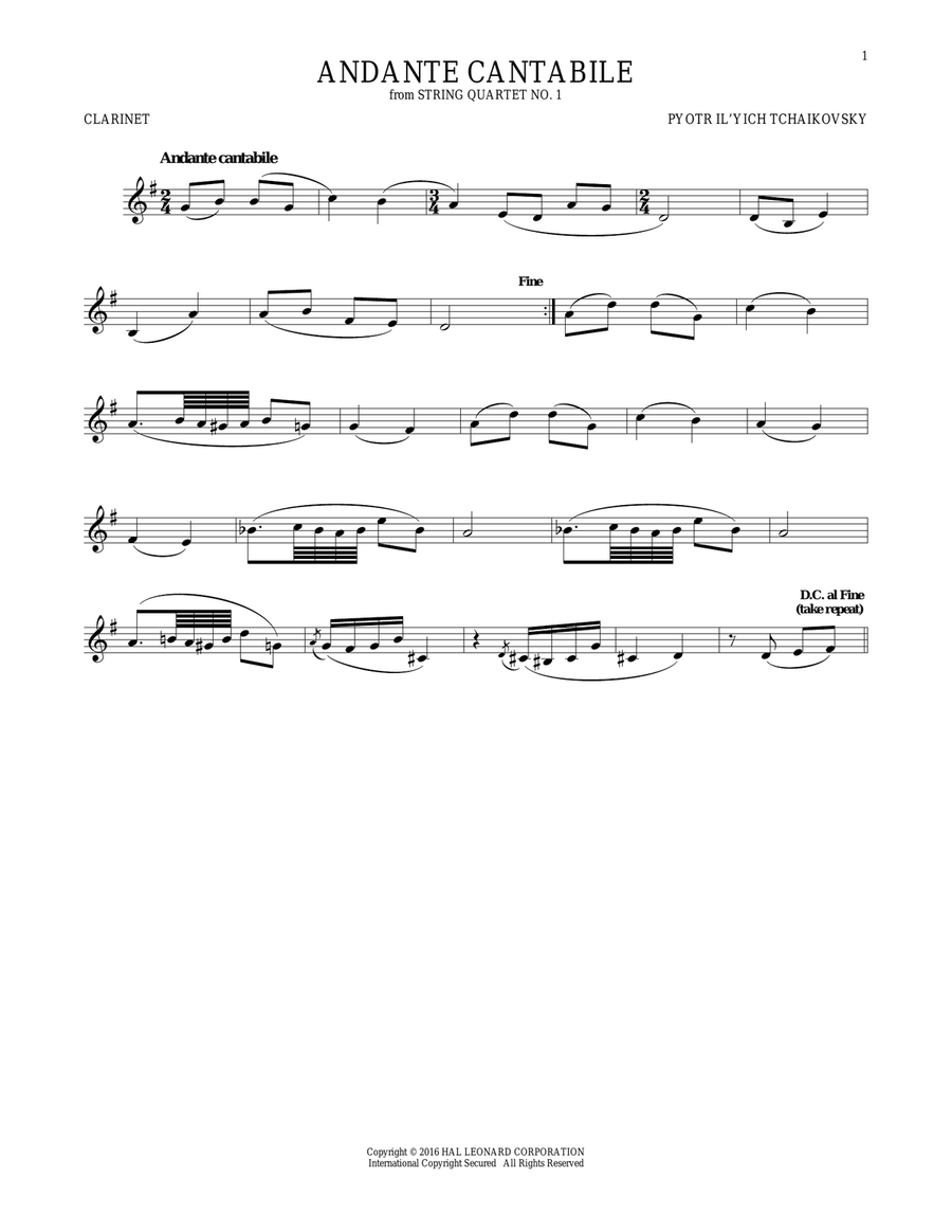 Andante Cantabile Clarinet Solo scores gallery preview page 1