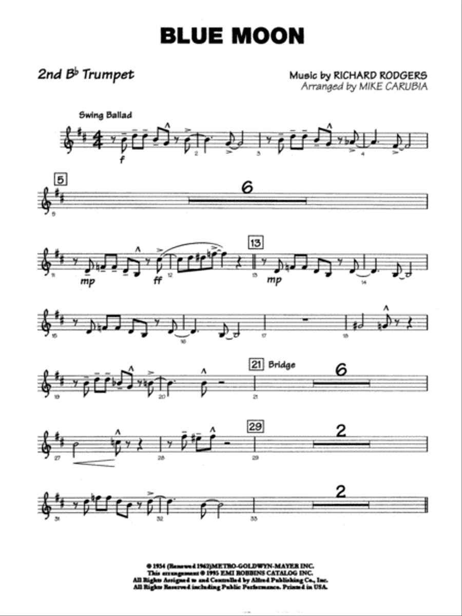 Blue Moon: 2nd B-flat Trumpet Jazz Ensemble scores gallery preview page 1