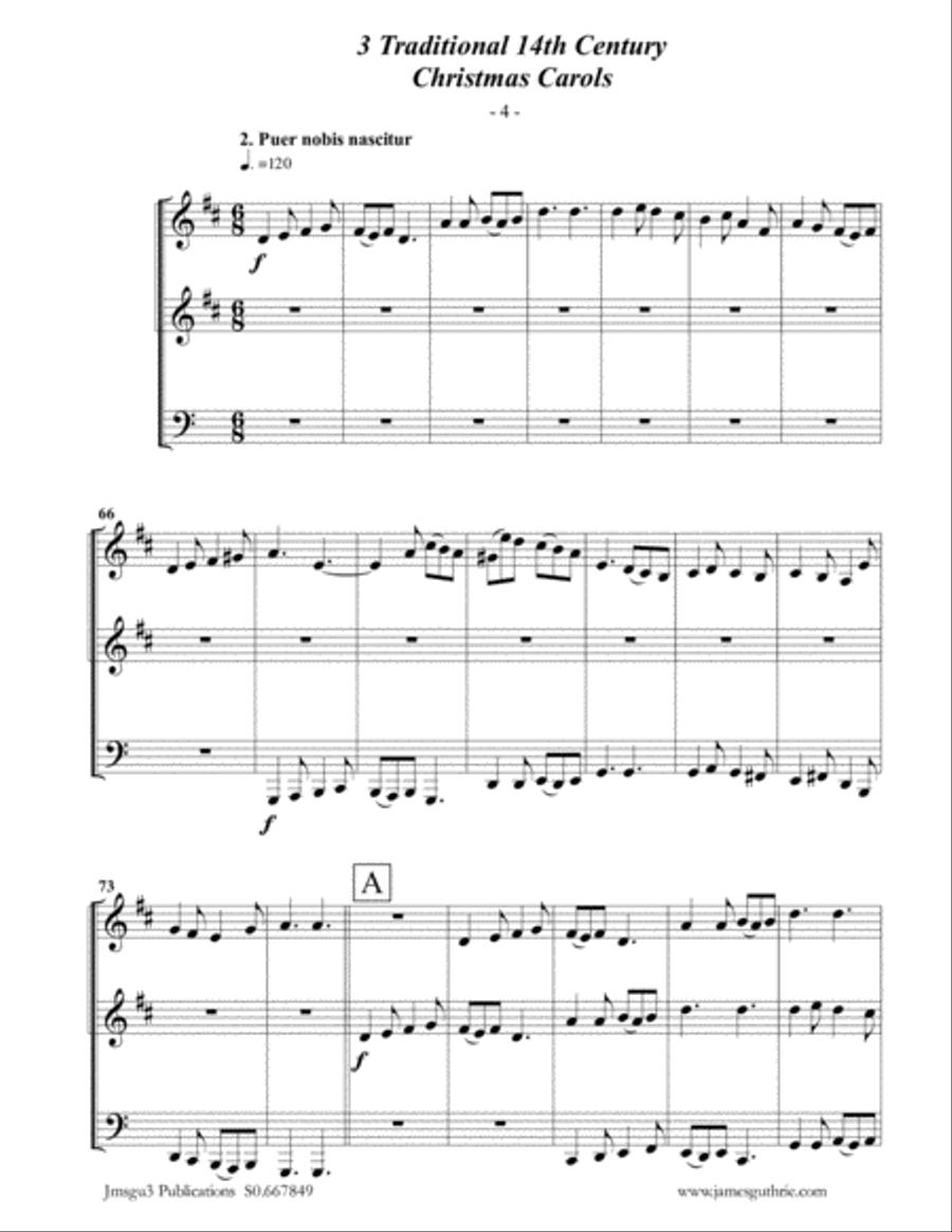 3 Traditional 14th Century Christmas Carols for Trumpet Duo & Tuba Trumpet Duet scores gallery preview page 4