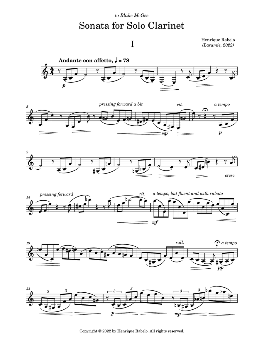 Sonata for Clarinet Solo B-Flat Clarinet scores gallery preview page 2
