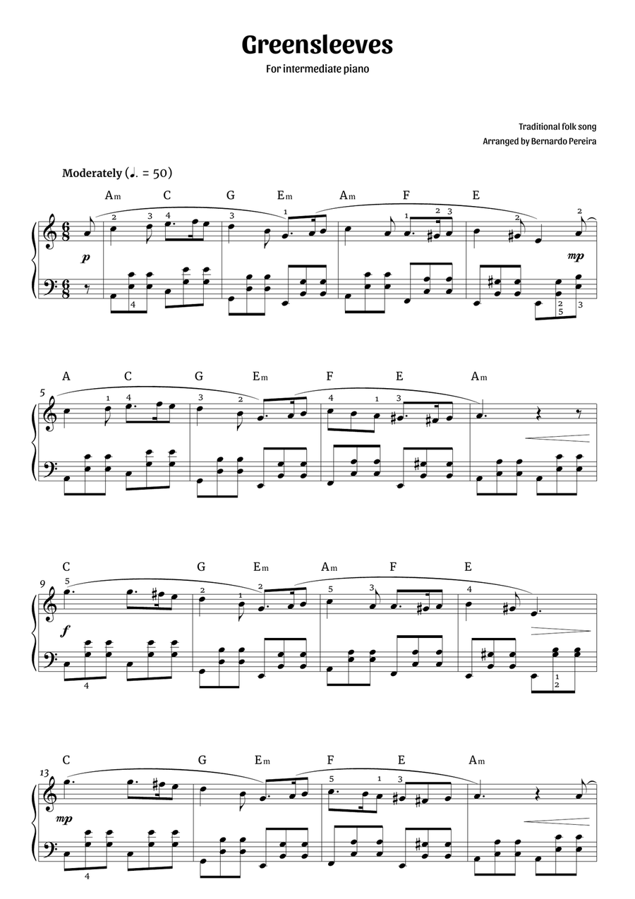 Greensleeves (intermediate piano) Piano Solo scores gallery preview page 1