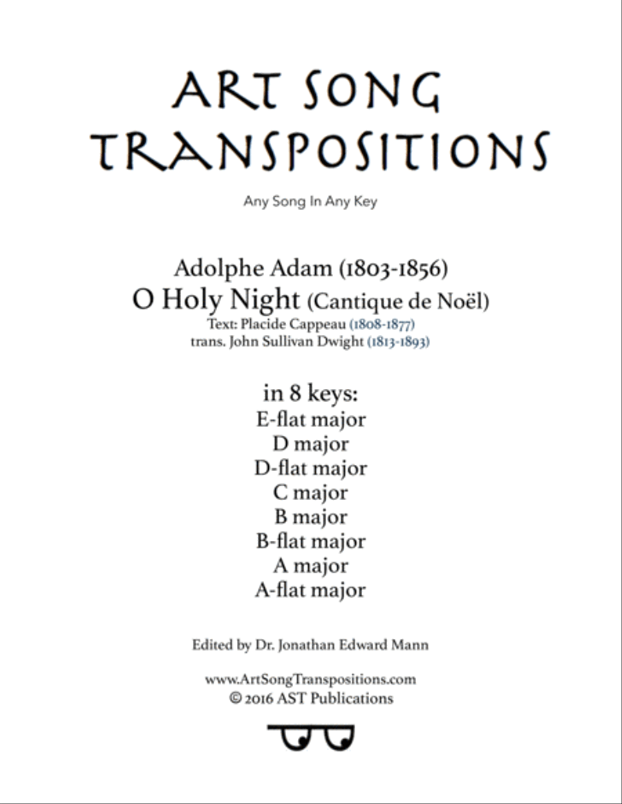 ADAM: O Holy Night (in 8 keys: E-flat, D, D-flat, C, B, B-flat, A, A-flat major) Voice scores gallery preview page 1
