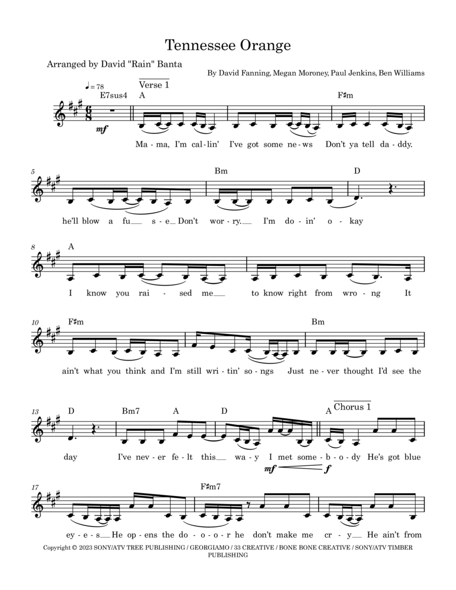 Tennessee Orange Piano Digital Sheet Music Sheet Music Plus