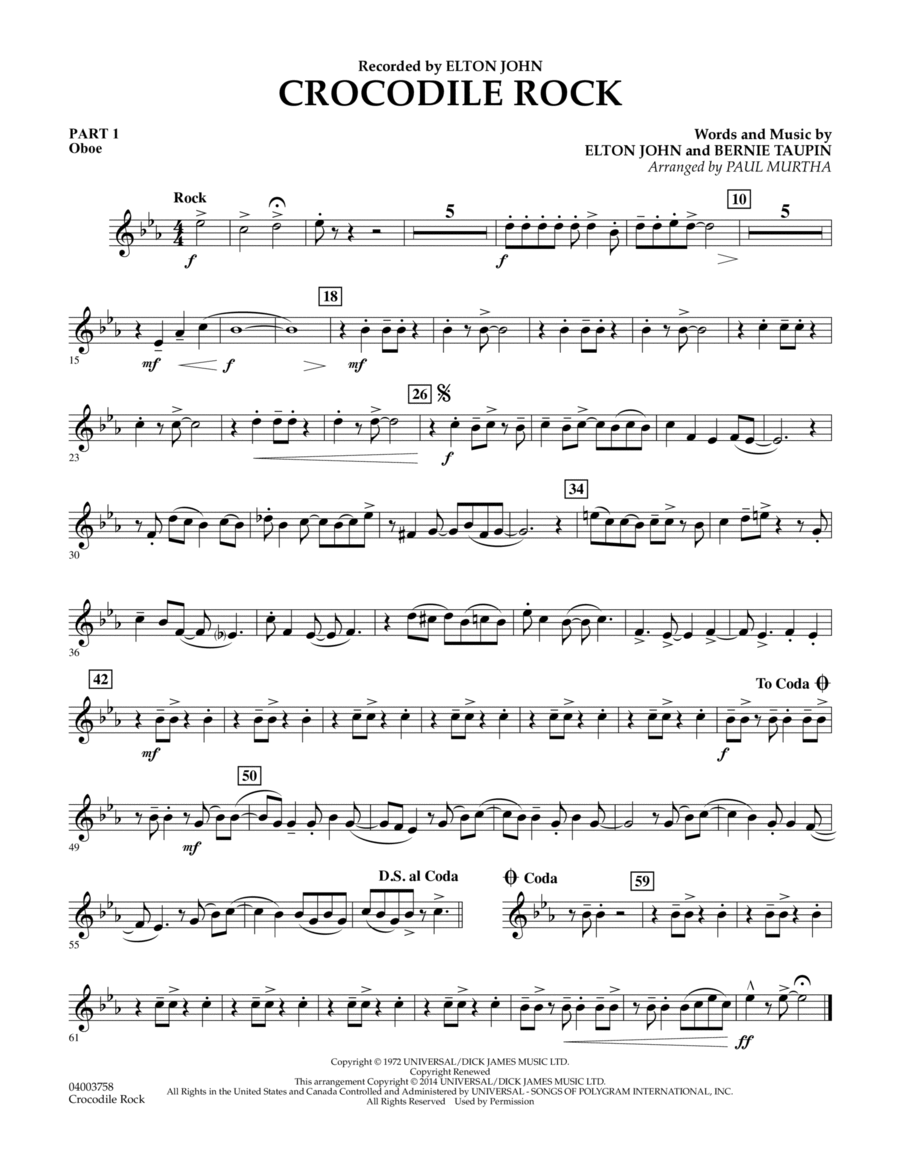 Crocodile Rock - Pt.1 - Oboe Concert Band scores gallery preview page 1