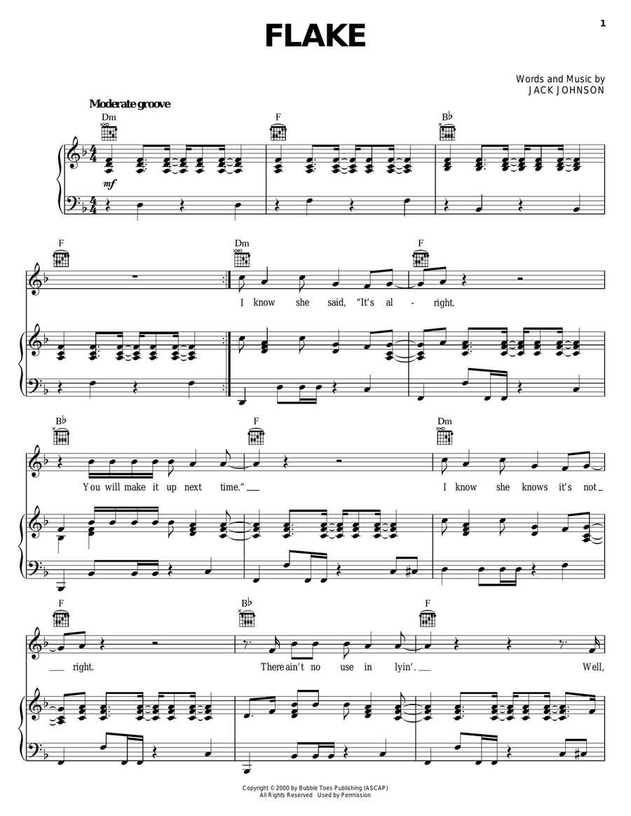 Flake Piano, Vocal, Guitar scores gallery preview page 1