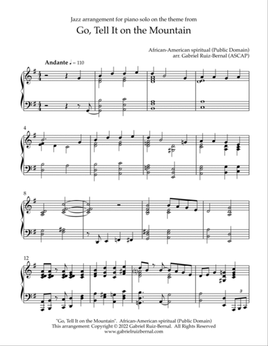 GO, TELL IT ON THE MOUNTAIN (jazz piano arrangement) Piano Solo scores gallery preview page 2