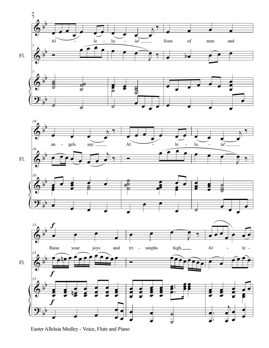 3 GREAT EASTER HYMNS (for Voice, Flute & Piano with Score/Parts) Small Ensemble scores gallery preview page 3