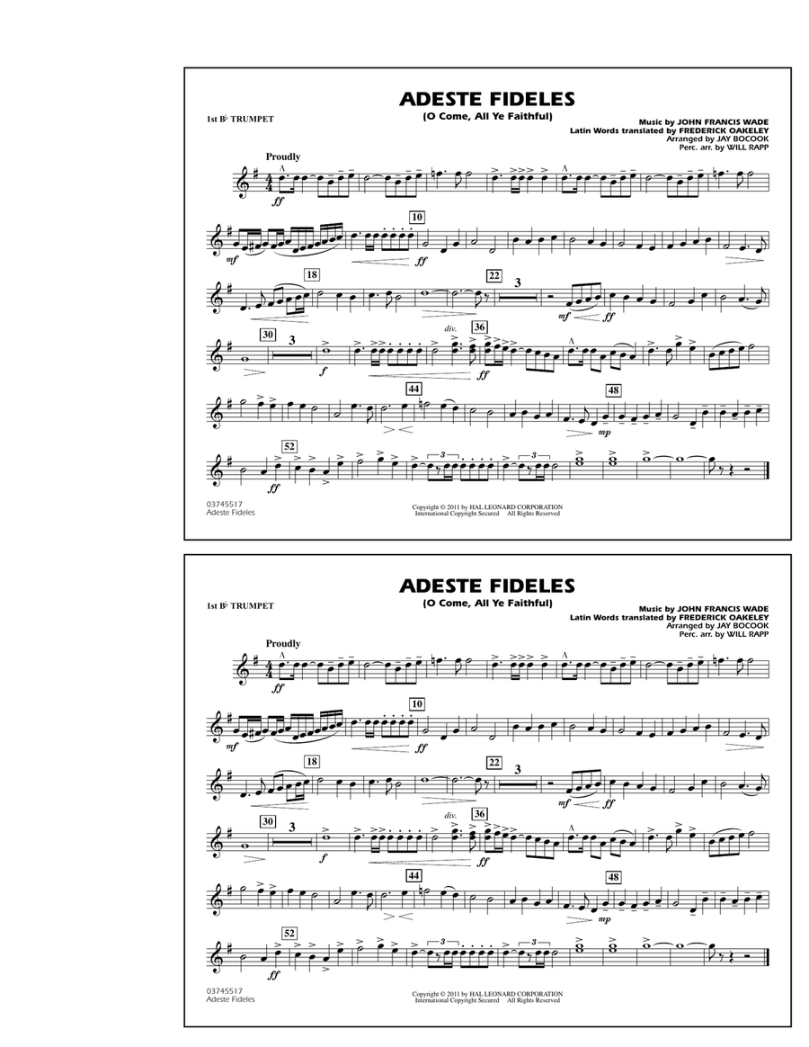 Adeste Fideles (O Come, All Ye Faithful) - 1st Bb Trumpet Marching Band scores gallery preview page 1