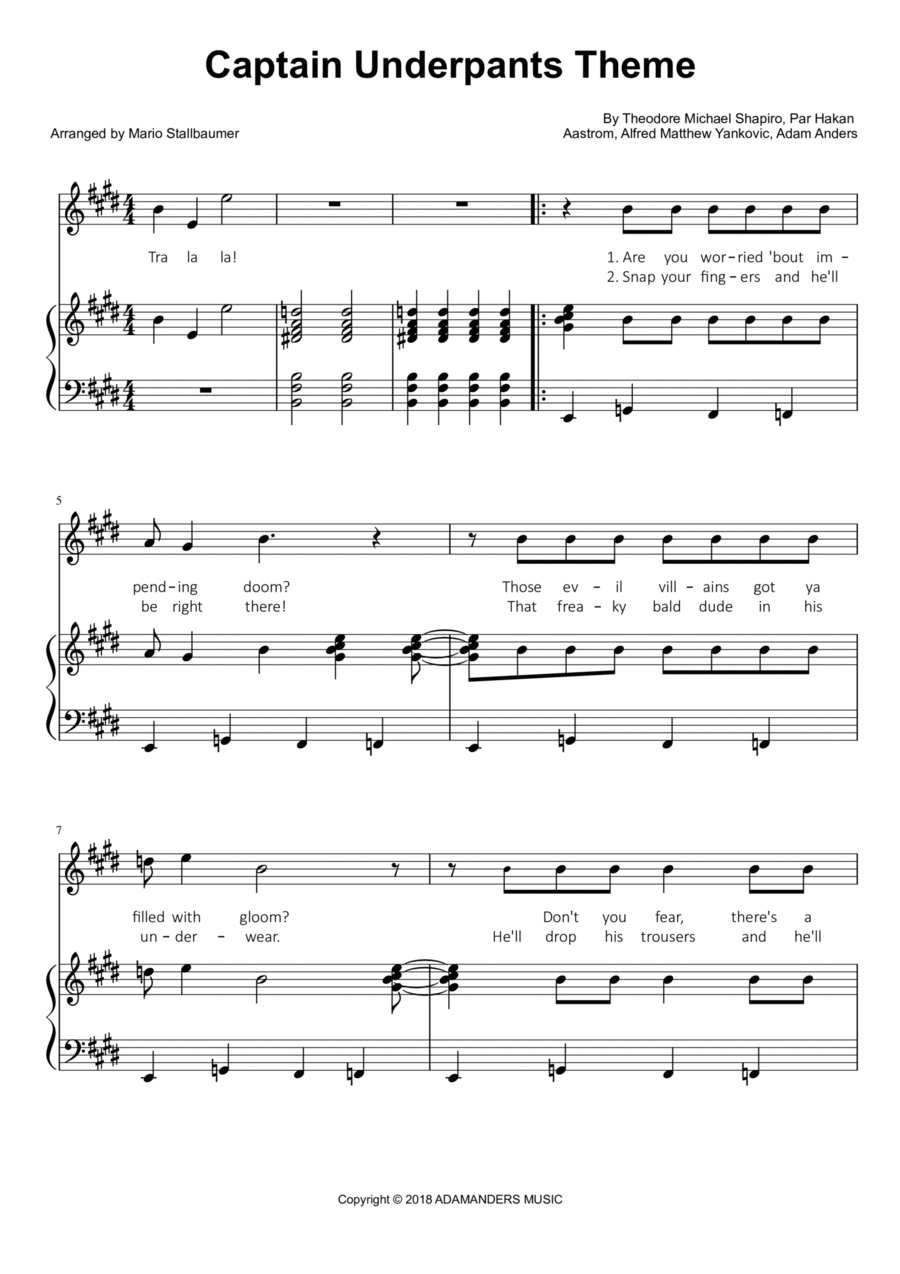 Captain Underpants Theme Voice scores gallery preview page 1