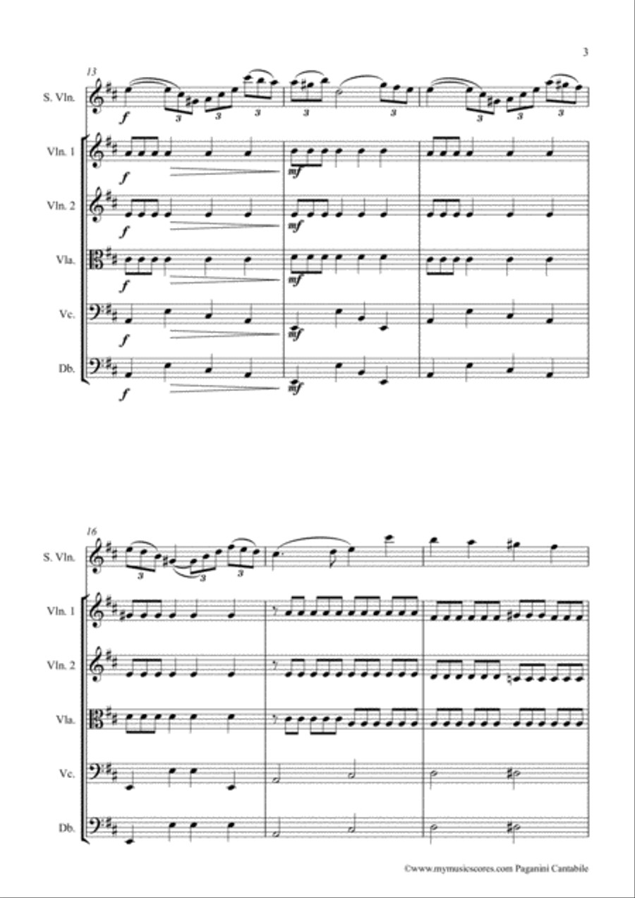 Paganini Cantabile for Violin and String Orchestra String Orchestra scores gallery preview page 4