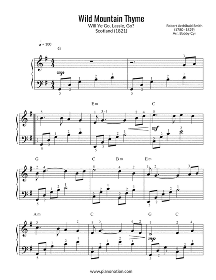 Wild Mountain Thyme - Will Ye Go, Lassie, Go? (Easy Piano Solo)
