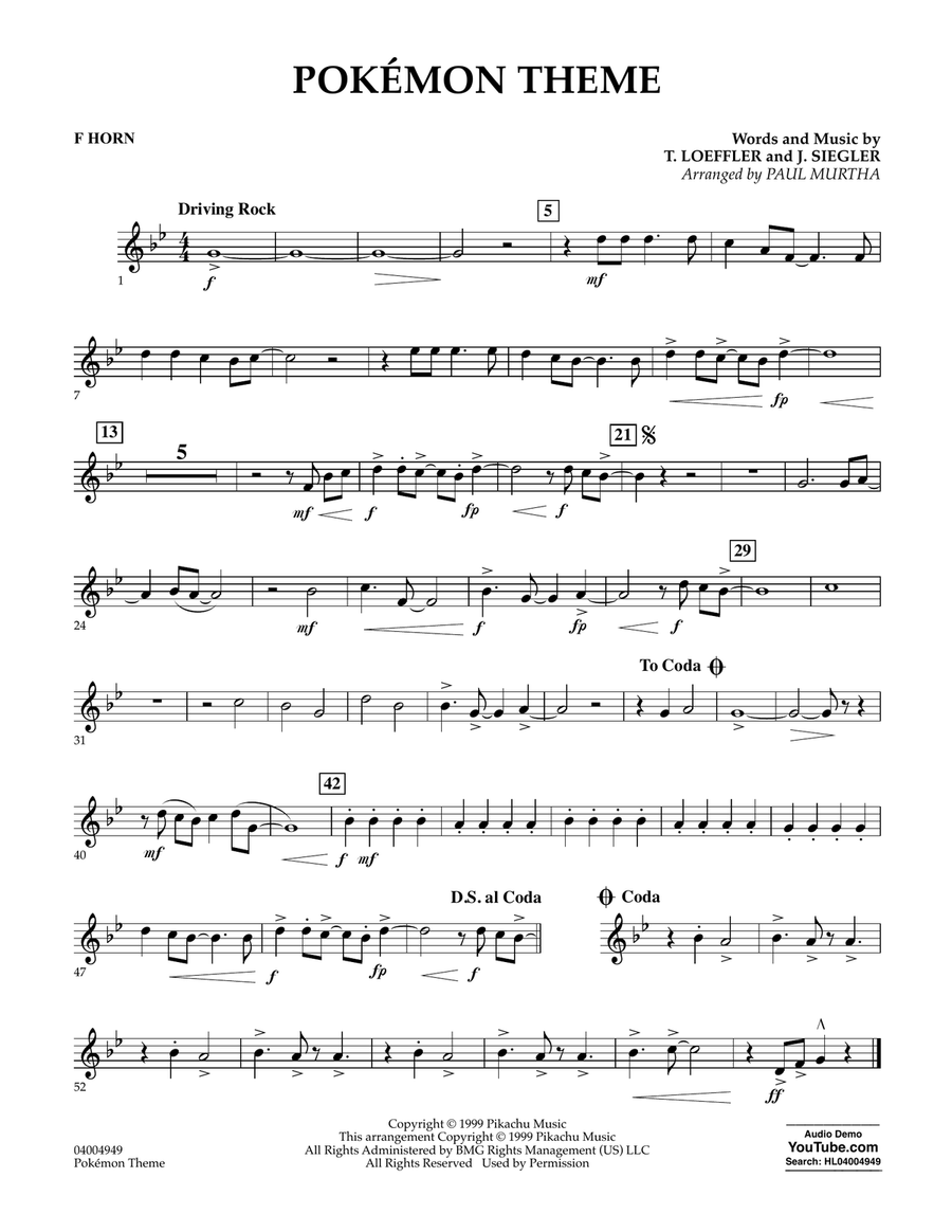 Pokemon Theme - F Horn Pokemon Theme - F Horn Concert Band scores gallery preview page 1