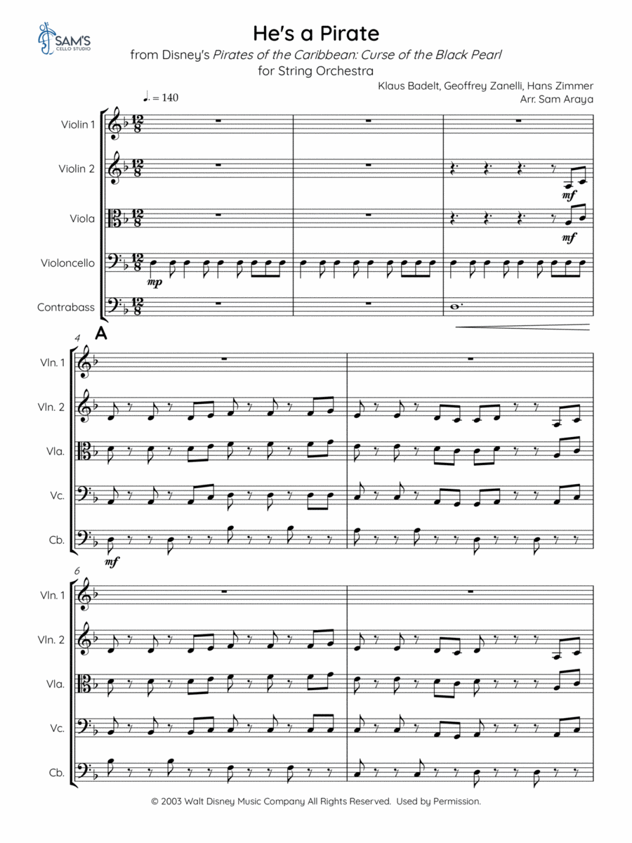 He's A Pirate String Orchestra scores gallery preview page 1