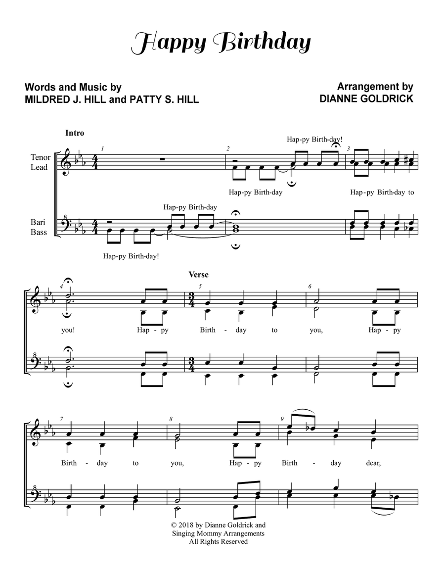 Happy Birthday, Women's Barbershop - QUARTET PRICING SSAA scores gallery preview page 1