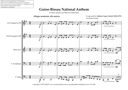 Guinea-Bissau National Anthem (È Pàtria Amada Our Beloved Fatherland) for Brass Quintet image number null