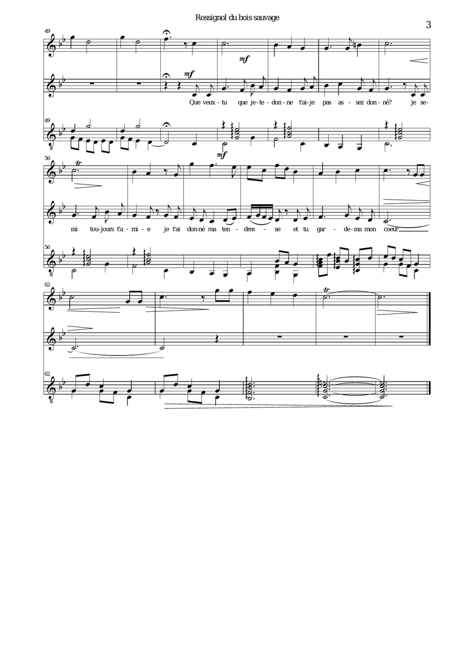 Rossignol du bois sauvage for alto voice, alto recorder and guitar Small Ensemble scores gallery preview page 3
