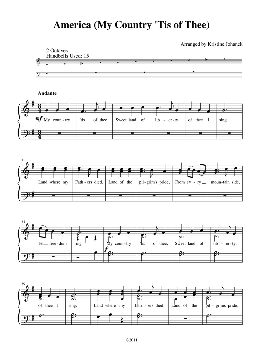 America & America the Beautiful (2 octave handbells, tone chimes or hand chimes) 2-Octaves scores gallery preview page 2